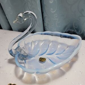 Duncan Miller swan shaped Frosted Blue Glass candy dish